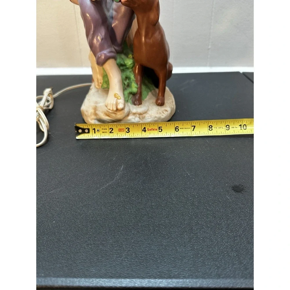 Vintage Taiwan Figural Table Lamp Boy Feeding Dog Watermelon Ceramic 31 Inch Sha